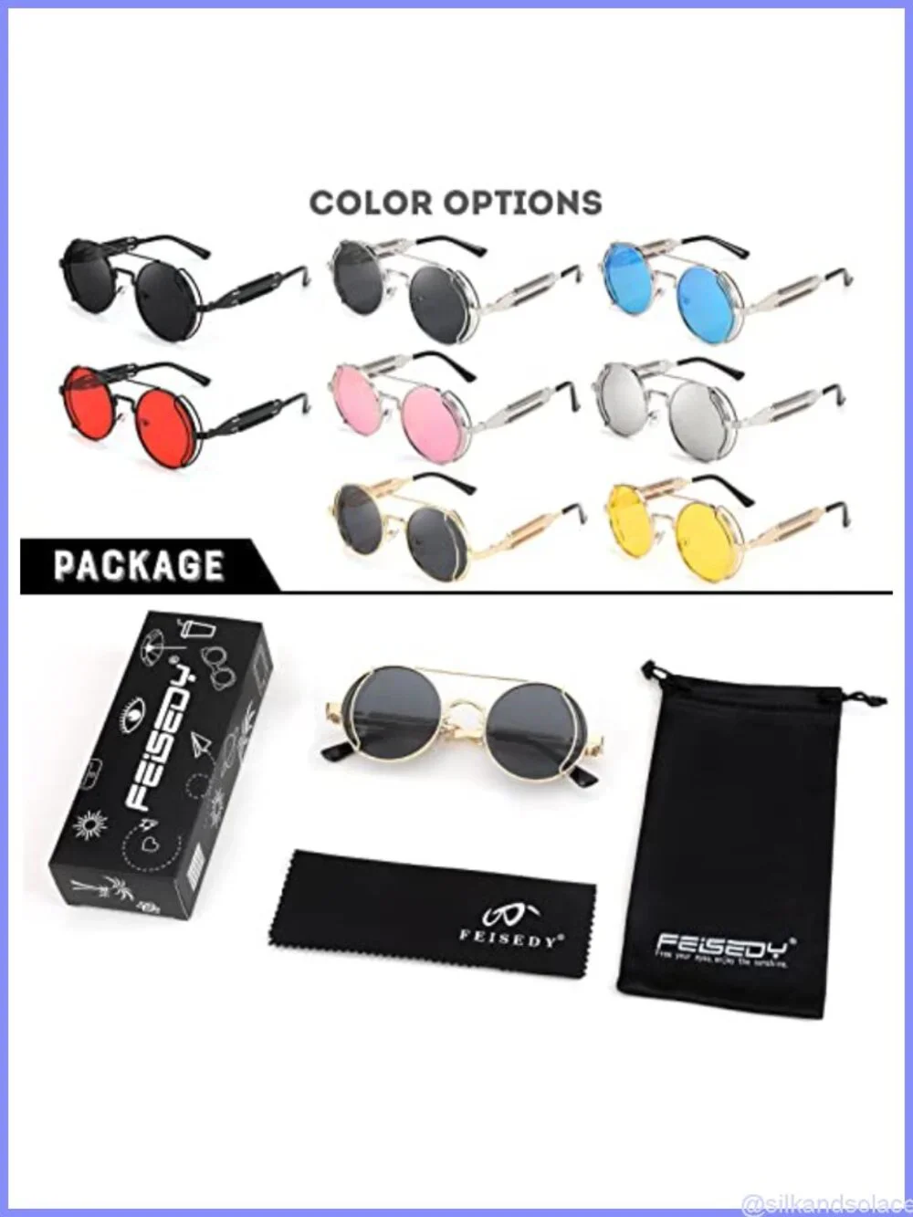 Round Metal Frame Steampunk Aviator Sunglasses UV400 Mirrored
